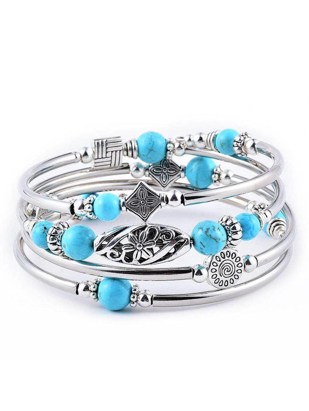 Natural Stone Turquoise Wrap Beaded Bracelet